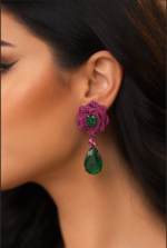 Emerald Rose Drop Earrings - Image 3