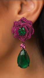 Emerald Rose Drop Earrings - Image 4